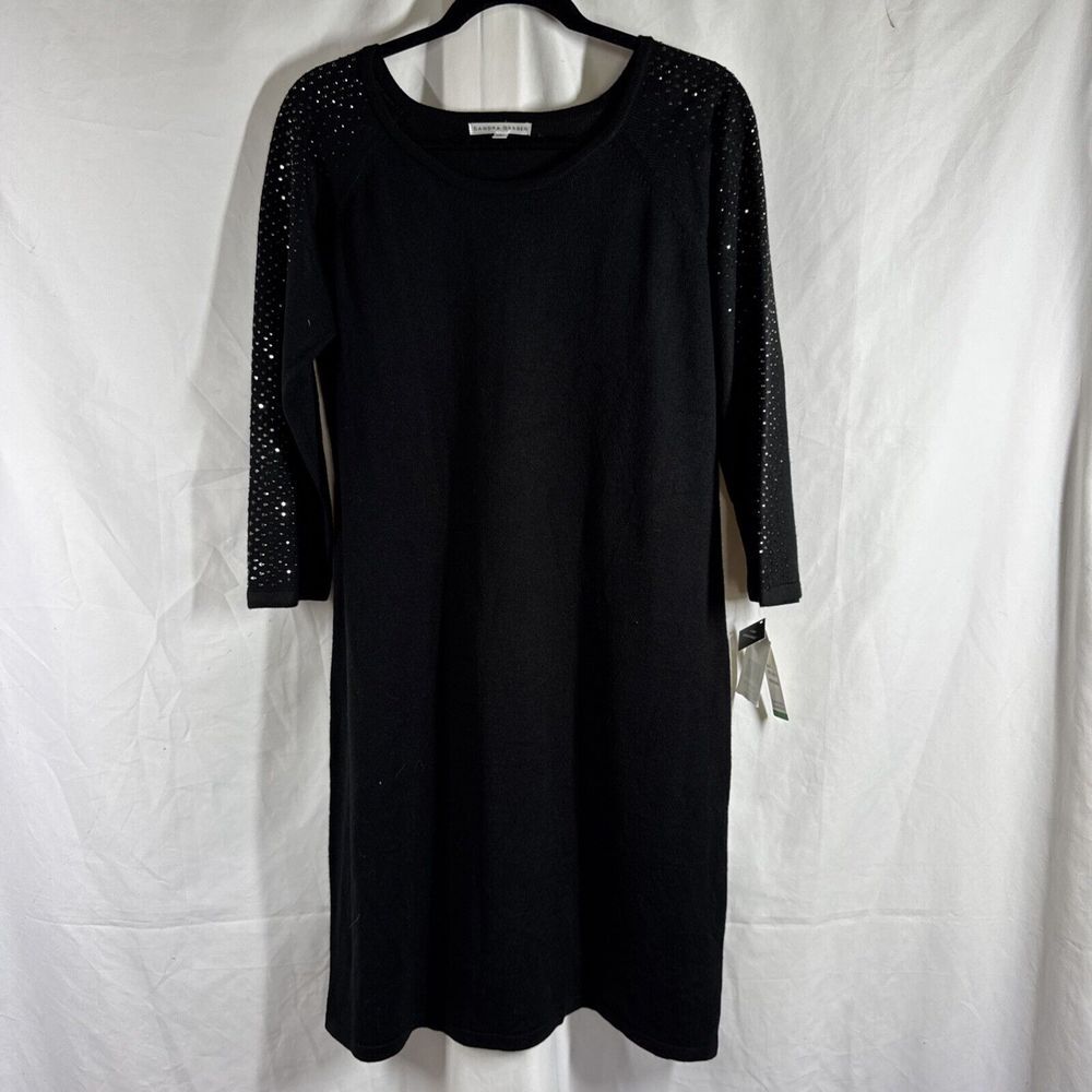SANDRA DARREN Sweater Dress Women's Large Black Long Sleeve Bling Holiday